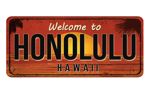 Benvenuti Honolulu Vintage Segno Metallo Arrugginito Uno Sfondo Bianco Illustrazione — Vettoriale Stock