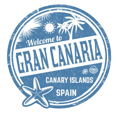 Beyaz arkaplan, vektör illüstrasyonunda Gran Canaria işaretine veya puluna hoşgeldiniz