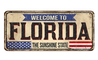 Florida vintage paslı metal işareti beyaz bir arka plan üzerinde hoş geldiniz, illüstrasyon vektör
