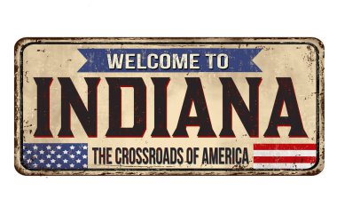 Welcome to Indiana vintage rusty metal sign on a white background, vector illustration clipart