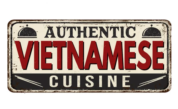 Cartel Metálico Oxidado Vintage Cocina Vietnamita Auténtica Sobre Fondo Blanco — Vector de stock
