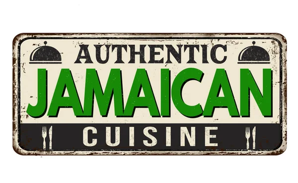 Cartel Metálico Oxidado Auténtico Cocina Jamaicana Sobre Fondo Blanco Ilustración — Vector de stock
