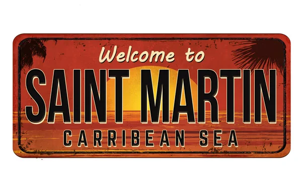 Vítejte Saint Martin Vintage Rezavé Kovové Znamení Bílém Pozadí Vektorové — Stockový vektor