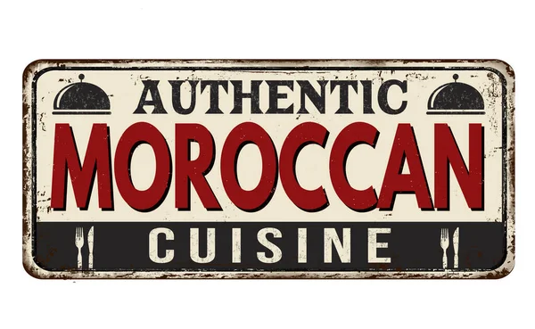 Authentique Enseigne Métal Rouillé Vintage Cuisine Marocaine Sur Fond Blanc — Image vectorielle