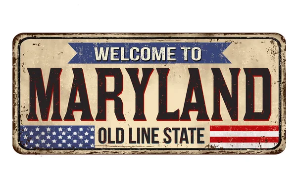 Welcome Maryland Vintage Rusty Metal Sign White Background Vector Illustration — Stock Vector