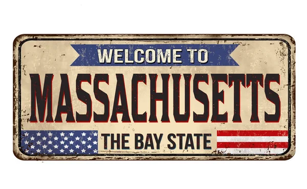 Witamy Massachusetts Vintage Zardzewiały Znak Metalu Białym Tle Wektor Ilustracji — Wektor stockowy