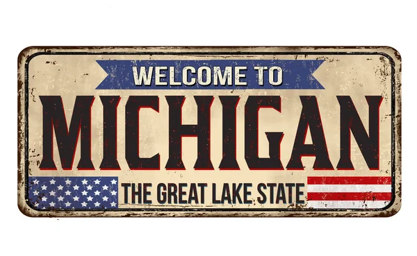 Willkommen Bei Michigan Vintage Rostiges Metallschild Auf Weißem Hintergrund Vektorillustration — Stockvektor