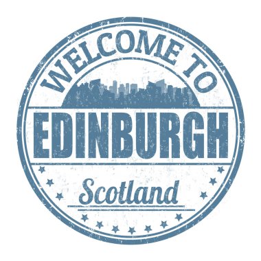 Beyaz arkaplan, vektör illüstrasyonuna Edinburgh işaretine veya puluna hoş geldiniz