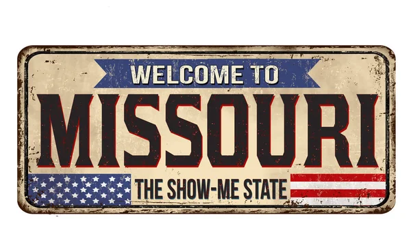 Witamy Missouri Vintage Zardzewiały Znak Metalu Białym Tle Wektor Ilustracji — Wektor stockowy