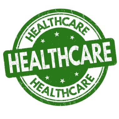 Beyaz arkaplanda sağlık işareti veya pul, vektör illüstrasyonu