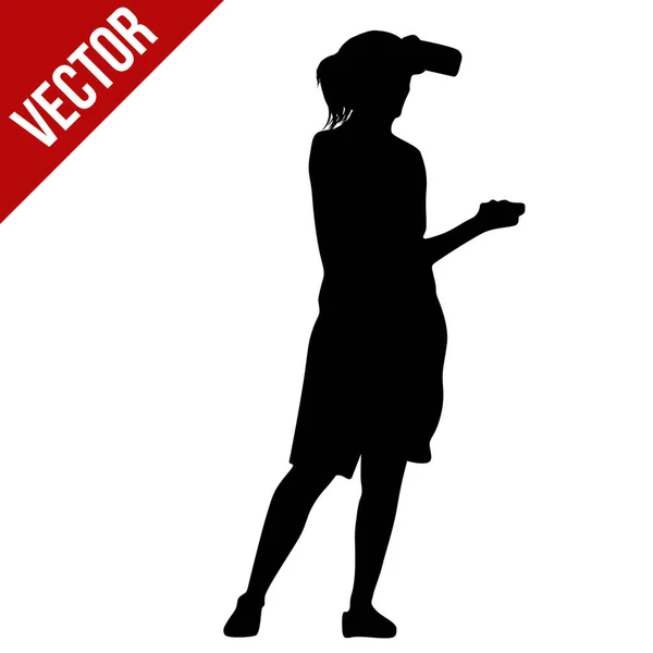 Vrouw Silhouet Maak Een Foto Met Telefoon Witte Achtergrond Vector — Stockvector