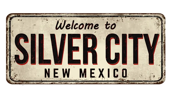 Bienvenue Silver City Vintage Métal Rouillé Signe Sur Fond Blanc — Image vectorielle