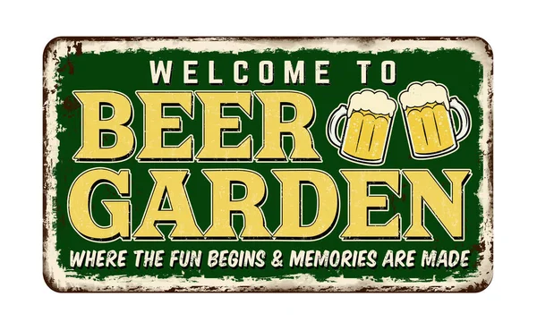 Cerveja Garden Vintage Sinal Metal Enferrujado Fundo Branco Ilustração Vetorial — Vetor de Stock