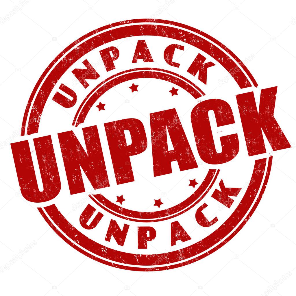 Unpack sign or stamp on white background, vector illustration