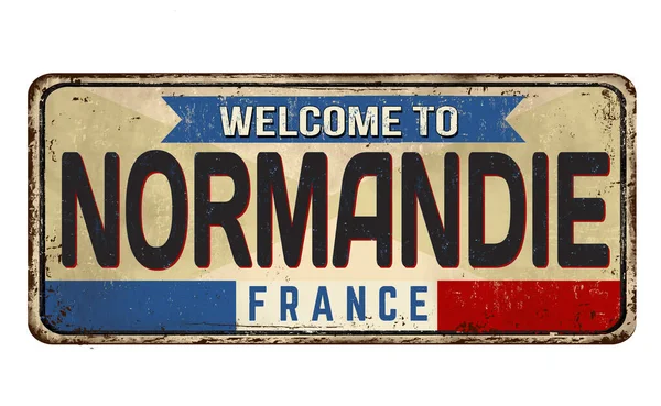Welcome Normandie Vintage Rusty Metal Sign White Background Vector Illustration — Stock Vector
