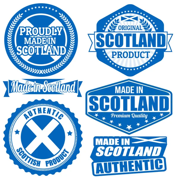 白地にスコットランド製の文字が書かれた切手とラベルのセット ベクトルイラスト — ストックベクタ