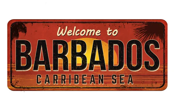 Welkom Bij Barbados Vintage Roestig Metalen Bord Een Witte Achtergrond — Stockvector