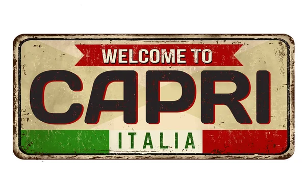 Witamy Capri Vintage Zardzewiały Znak Metalu Białym Tle Wektor Ilustracji — Wektor stockowy