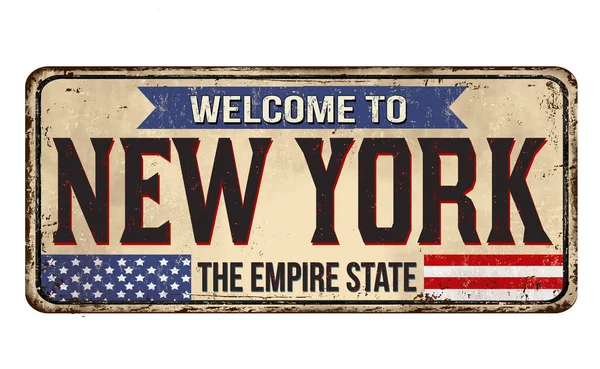 Willkommen New York Vintage Rostiges Metallschild Auf Weißem Hintergrund Vektorillustration — Stockvektor