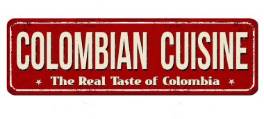 Beyaz arka planda Kolombiya mutfağı paslı metal tabelası, vektör illüstrasyonu