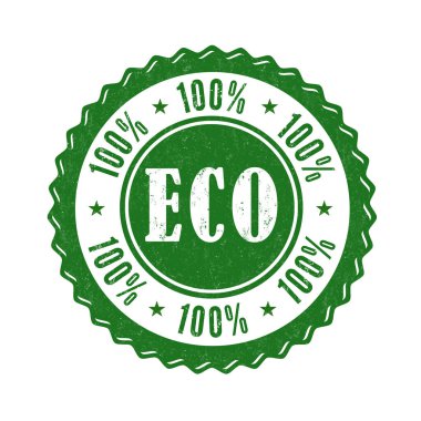 Beyaz arkaplanda% 100 Eko grunge kauçuk damgası, vektör illüstrasyonu