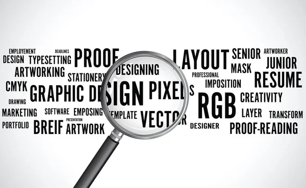 Grafisk Design Ord Bakgrunden Med Förstoringsglas — Stock vektor