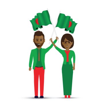 iki kişi sallayarak Bangladeş bayrakları