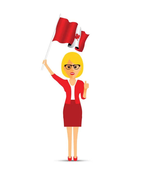 Mujer Canadiense Ondeando Una Bandera — Vector de stock