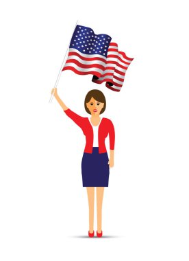 onun ABD bayrağı sallayarak Bayan