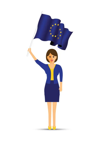 Mujer Sosteniendo Una Bandera Europea — Vector de stock