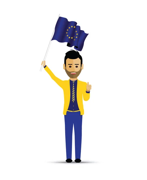 Hombre Con Bandera Europea — Vector de stock