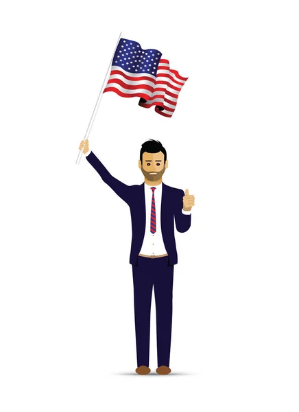 Mężczyzna Macha Flagą Usa — Wektor stockowy