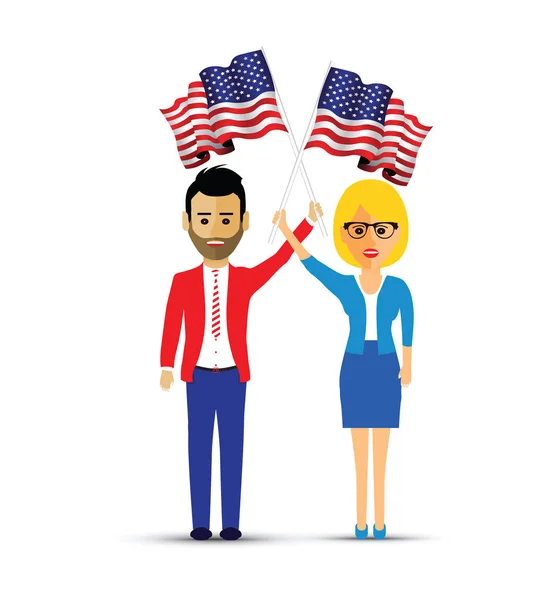 Couple Waving Usa Flags — Stock Vector