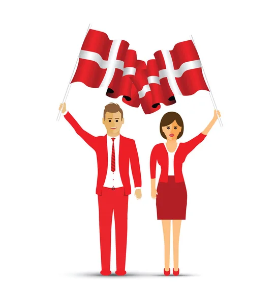 Bandera Dinamarca Ondeando Hombre Mujer — Vector de stock