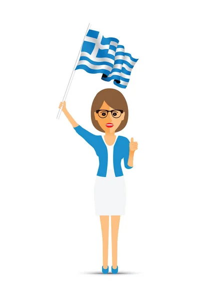 Grecia Bandiera Sventola Donna — Vettoriale Stock