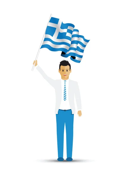 希腊国旗挥舞着男子 — 图库矢量图片