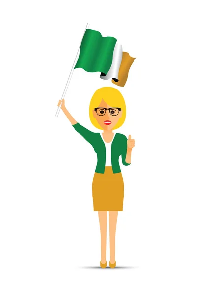 Ireland Flag Waving Woman — Stock Vector