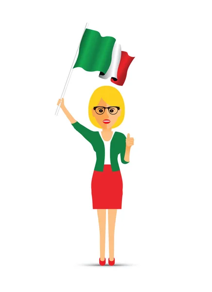 Italy Flag Waving Woman — Stock Vector