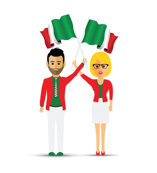 Italy Flag Waving Man Woman — Stock Vector