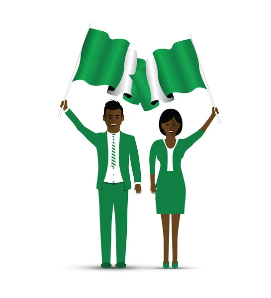Nigéria Bandeira Acenando Homem Mulher — Vetor de Stock