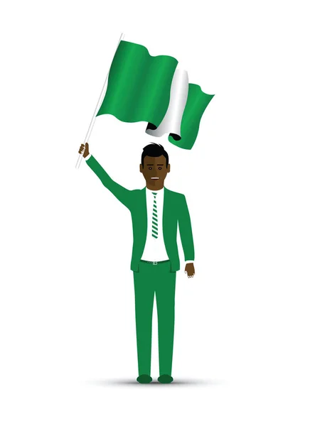 Nijerya Bayrak Sallanan Adam — Stok Vektör
