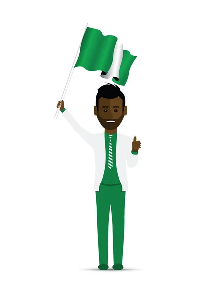 Nigeria Bandera Ondeando Hombre — Archivo Imágenes Vectoriales