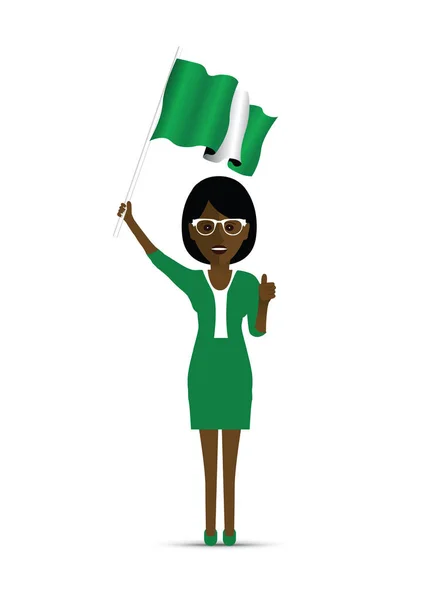 Nigeria Bandera Ondeando Mujer — Archivo Imágenes Vectoriales