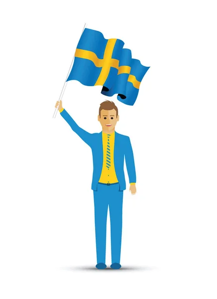 Sverige Flagga Vinkar Manen — Stock vektor