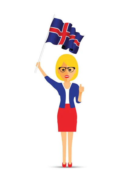 Islandia Bandera Ondeando Mujer — Archivo Imágenes Vectoriales