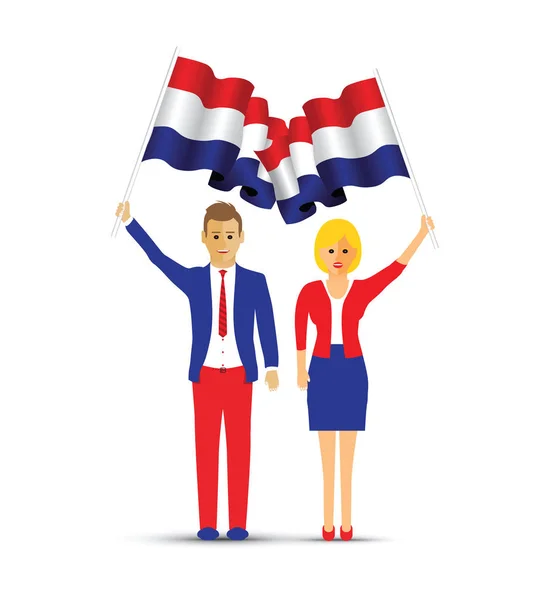 Netherlands Flag Waving Man Woman — Stock Vector