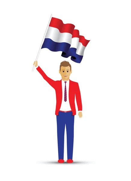 Netherlands Flag Waving Man — Stock Vector