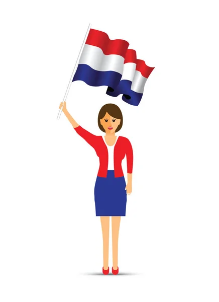 Netherlands Flag Waving Woman — Stock Vector