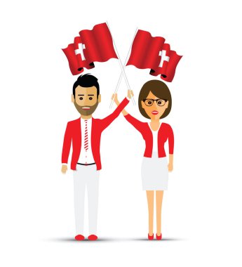 İsviçre bayrağı sallayarak erkek ve kadın