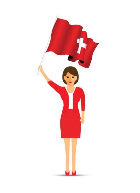 İsviçre bayrağı sallayarak kadın